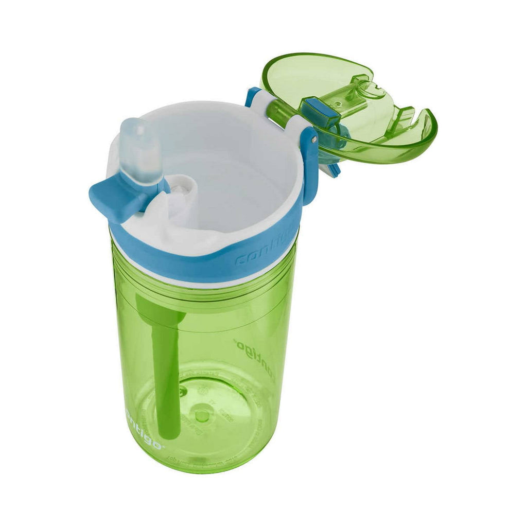 Contigo Kids 2-in-1 Snack Hero Tumbler Featuring 4oz Snack Holder Stacked on Top of 13oz Water Bottle - BPA Free, Durable Tritan w/Flexible Carry Handle &amp; Spill-Proof Valve, Green &amp; Blue – 2 Pack Edition-QI72