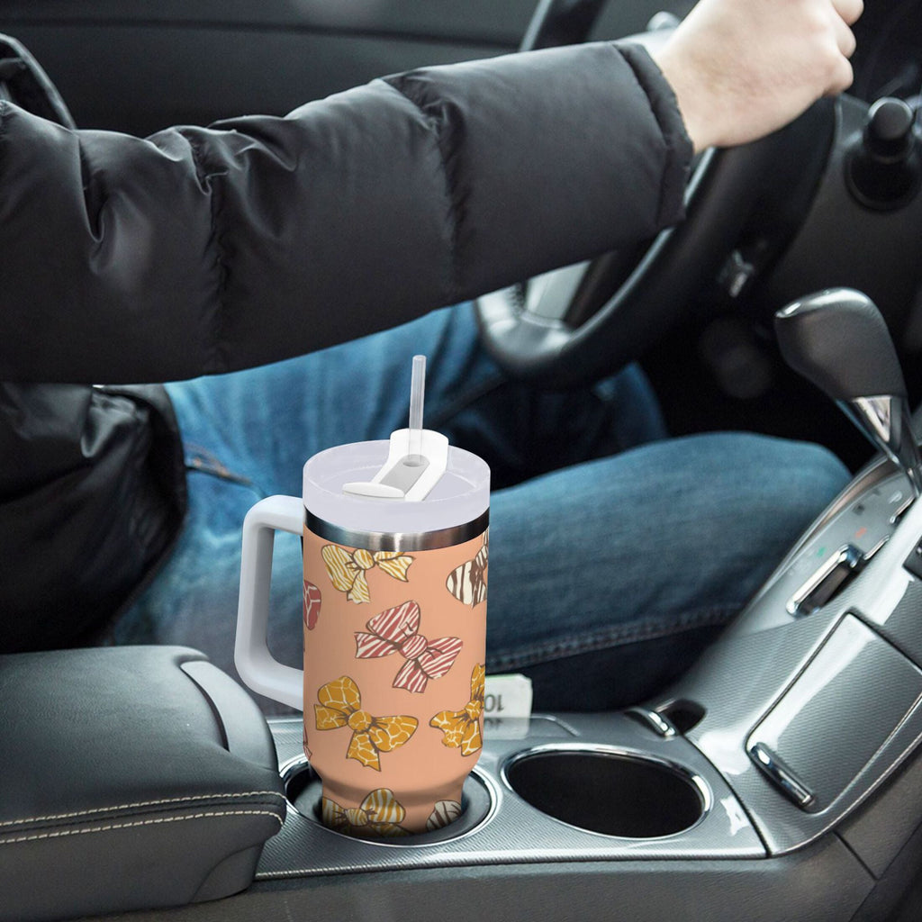 40 oz Insulated Stainless Steel Tumbler Double Wall Stainless Steel Tumbler with 2-Way Drinking Cute Animal Print Bows Edition-WG06