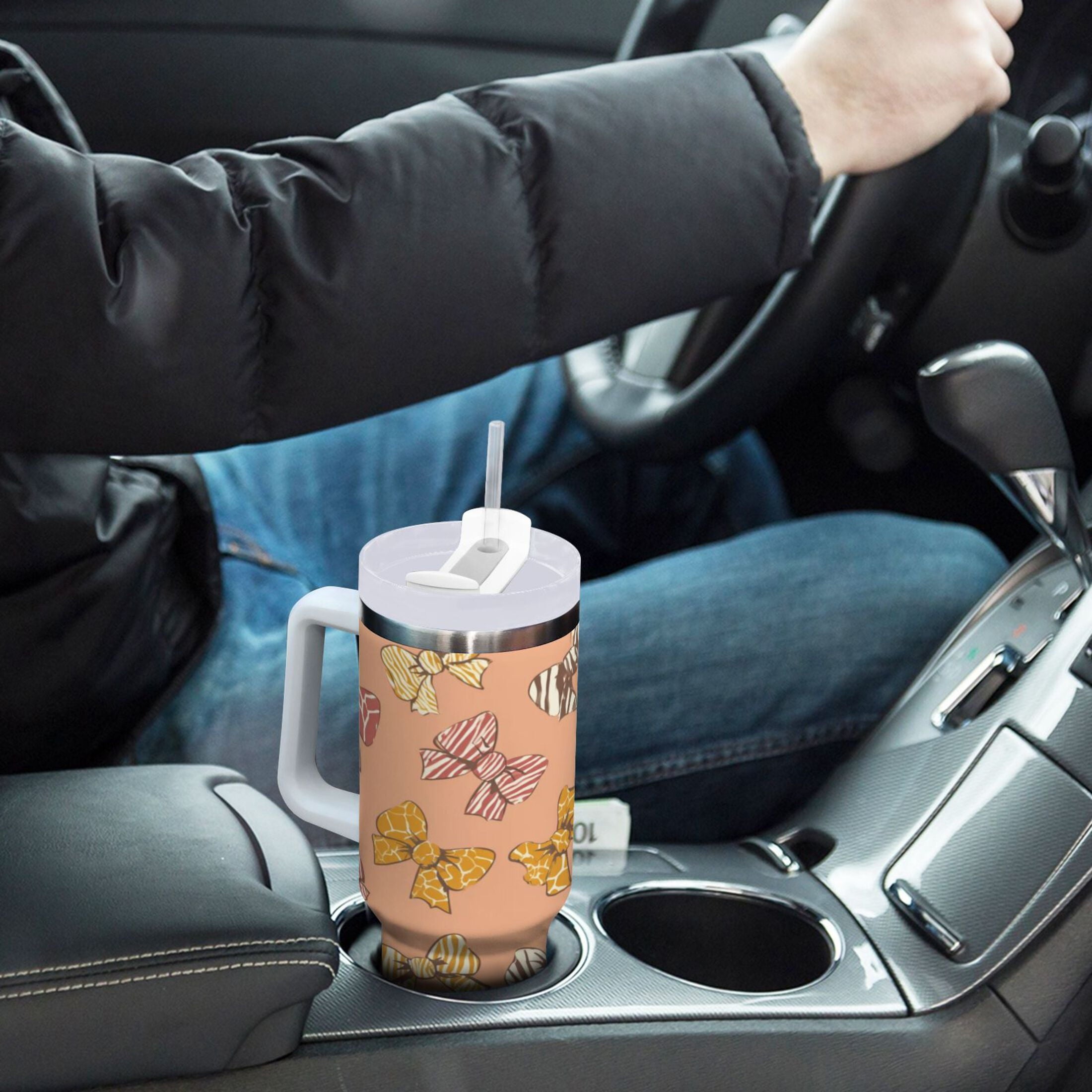 40 oz Insulated Stainless Steel Tumbler Double Wall Stainless Steel Tumbler with 2-Way Drinking Cute Animal Print Bows Edition-WG06