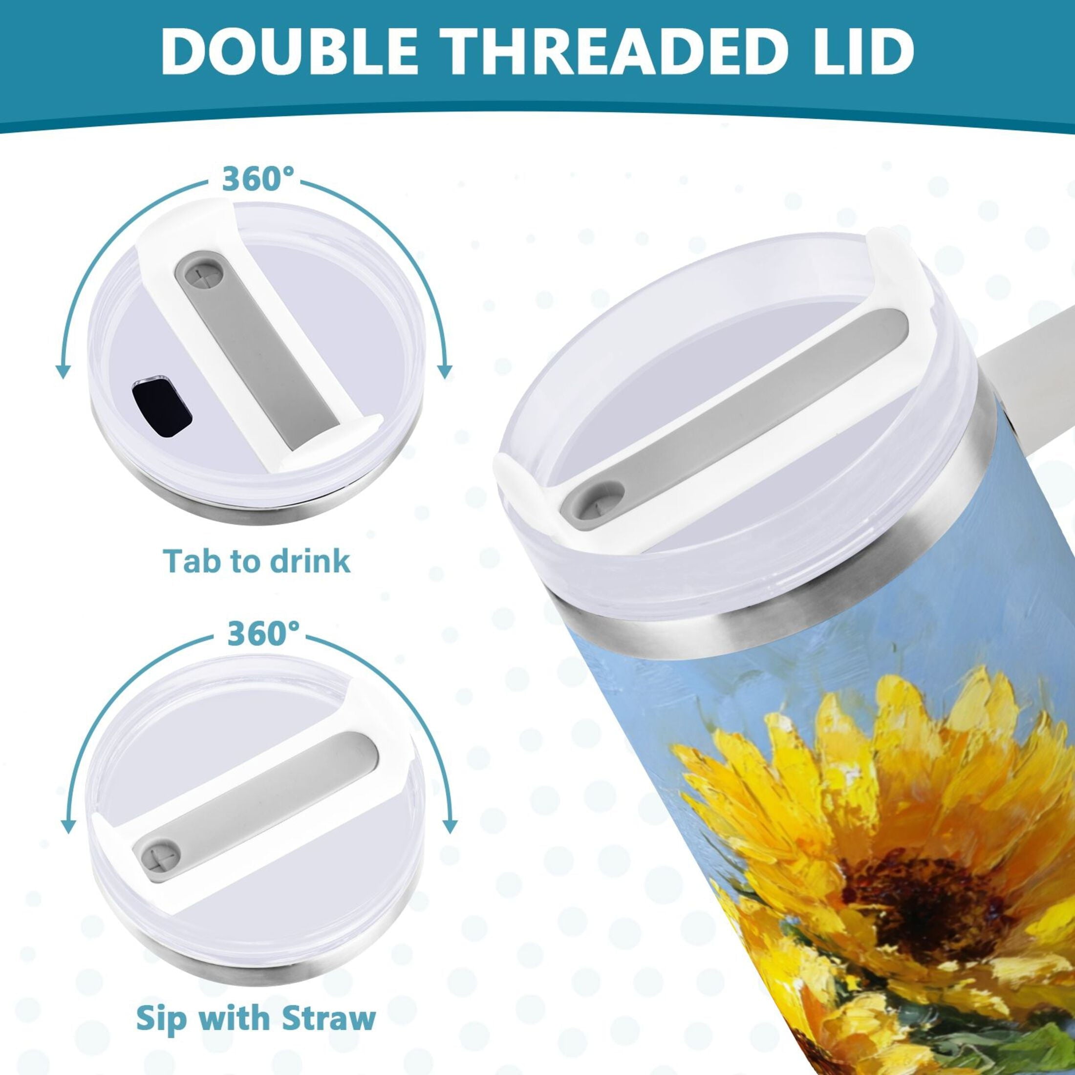 40 oz Insulated Stainless Steel Tumbler Double Wall Stainless Steel Tumbler with 2-Way Drinking Sunflowers Painting Edition-HYAQ