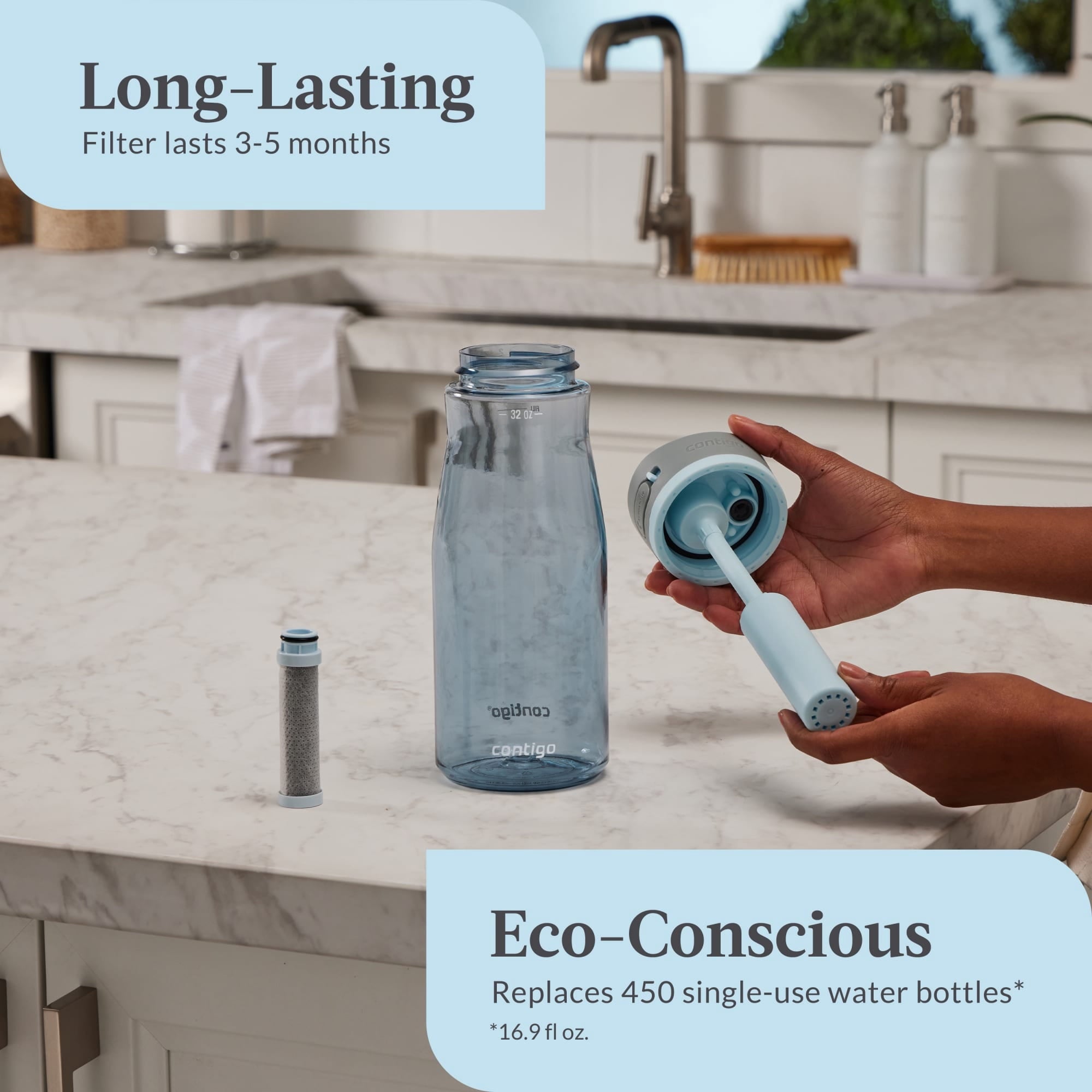 Contigo Wells Plastic Filter Water Bottle with AUTOSPOUT Straw Lid, 32 oz., Dark Ice Edition-ZP1S