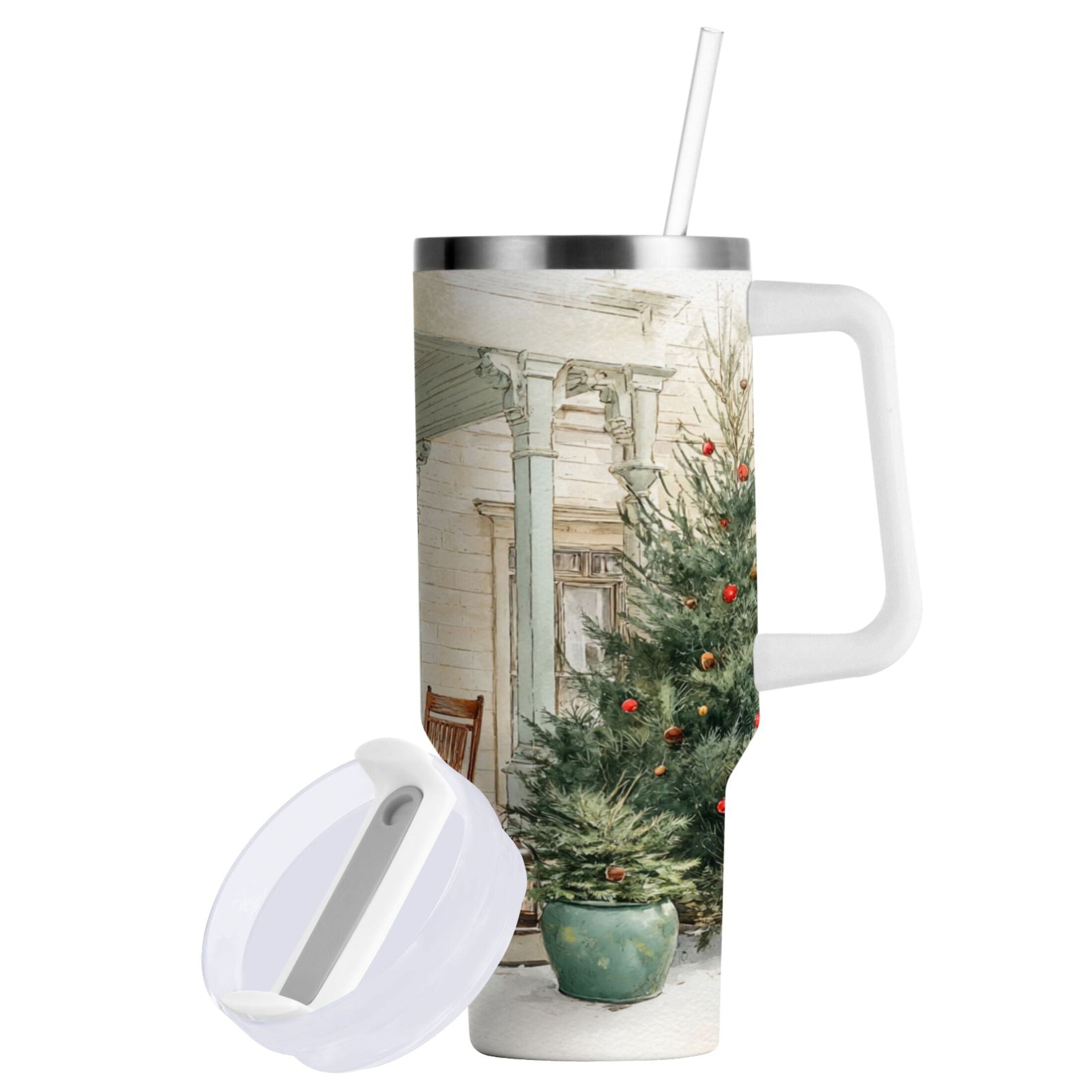30 oz Insulated Stainless Steel Tumbler Double Wall Stainless Steel Tumbler with 2-Way Drinking Charming Christmas Doorway Edition-0VYX