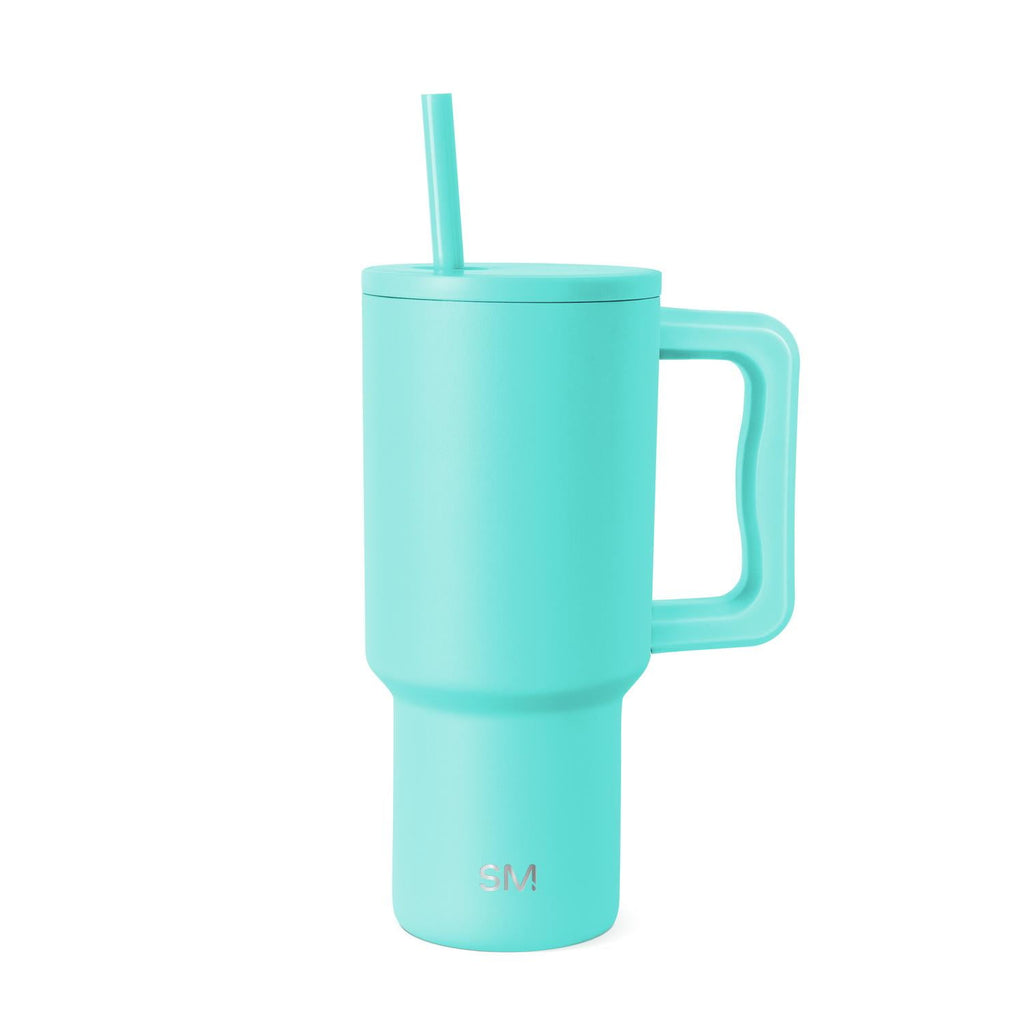 Simple Modern 30 fl oz Insulated Stainless Steel Trek Tumbler with Straw Lid | Seaglass Sage and Cream Checkmate Edition-16A6