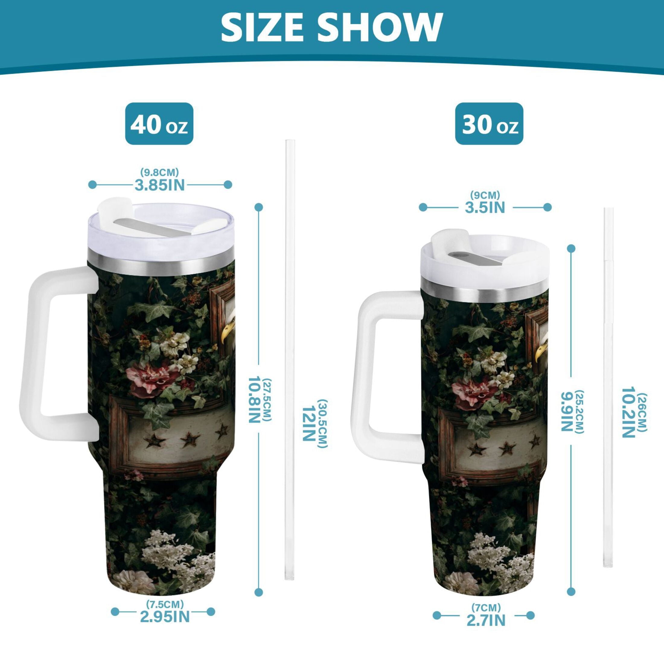 30 oz Insulated Stainless Steel Tumbler Double Wall Stainless Steel Tumbler with 2-Way Drinking Wreath and Bald Eagle Edition-S4FC