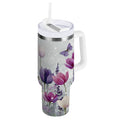 40 oz Insulated Stainless Steel Tumbler Double Wall Stainless Steel Tumbler with 2-Way Drinking Colorful Tulips and Lavender Edition-6XHO