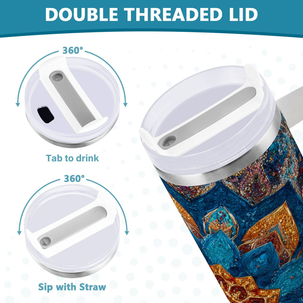 40 oz Insulated Stainless Steel Tumbler Double Wall Stainless Steel Tumbler with 2-Way Drinking Intricate Geometric Shapes Edition-IF8N