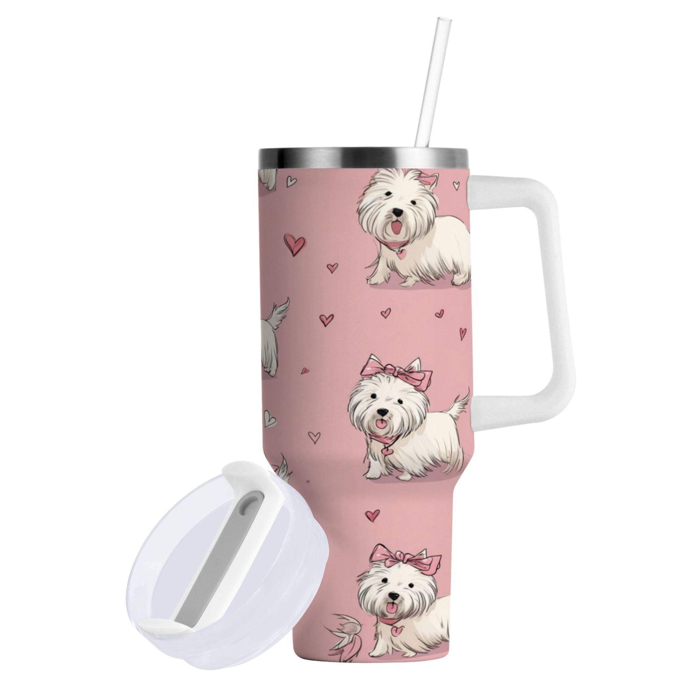 30 oz Insulated Stainless Steel Tumbler Double Wall Stainless Steel Tumbler with 2-Way Drinking Dogs Wearing Bows Edition-V4XE