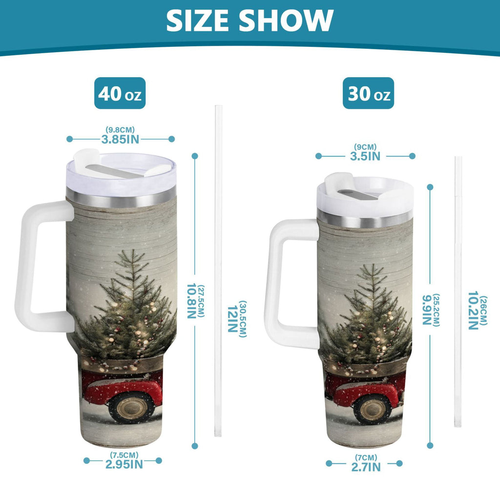 40 oz Insulated Stainless Steel Tumbler Double Wall Stainless Steel Tumbler with 2-Way Drinking Vintage Red Truck Edition-47NF