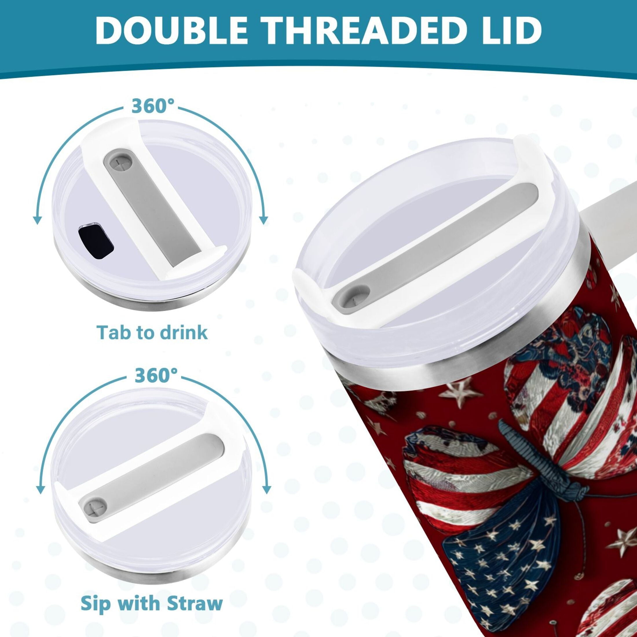 40 oz Insulated Stainless Steel Tumbler Double Wall Stainless Steel Tumbler with 2-Way Drinking Butterfly with National Flag Edition-VBHJ
