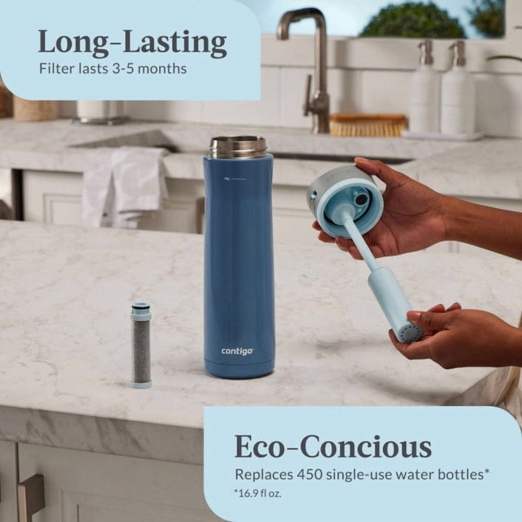 Contigo 24 oz. Wells Chill Stainless Steel Filter Bottle w/ Filters - Dark Ice Edition-NZRT