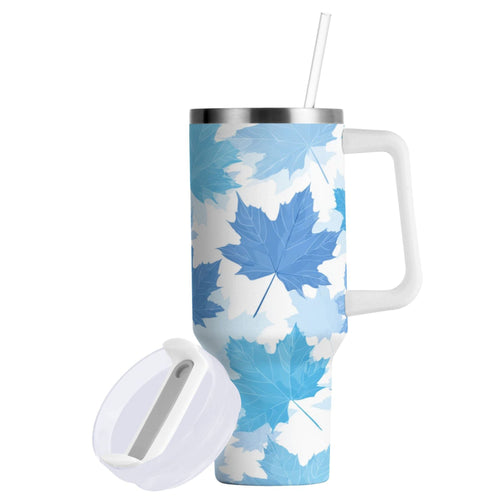 30 oz Insulated Stainless Steel Tumbler Double Wall Stainless Steel Tumbler with 2-Way Drinking Light Blue Maple Leaves Edition-HYG5