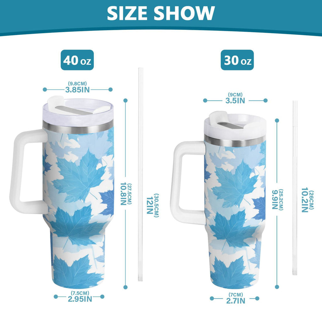 30 oz Insulated Stainless Steel Tumbler Double Wall Stainless Steel Tumbler with 2-Way Drinking Light Blue Maple Leaves Edition-HYG5