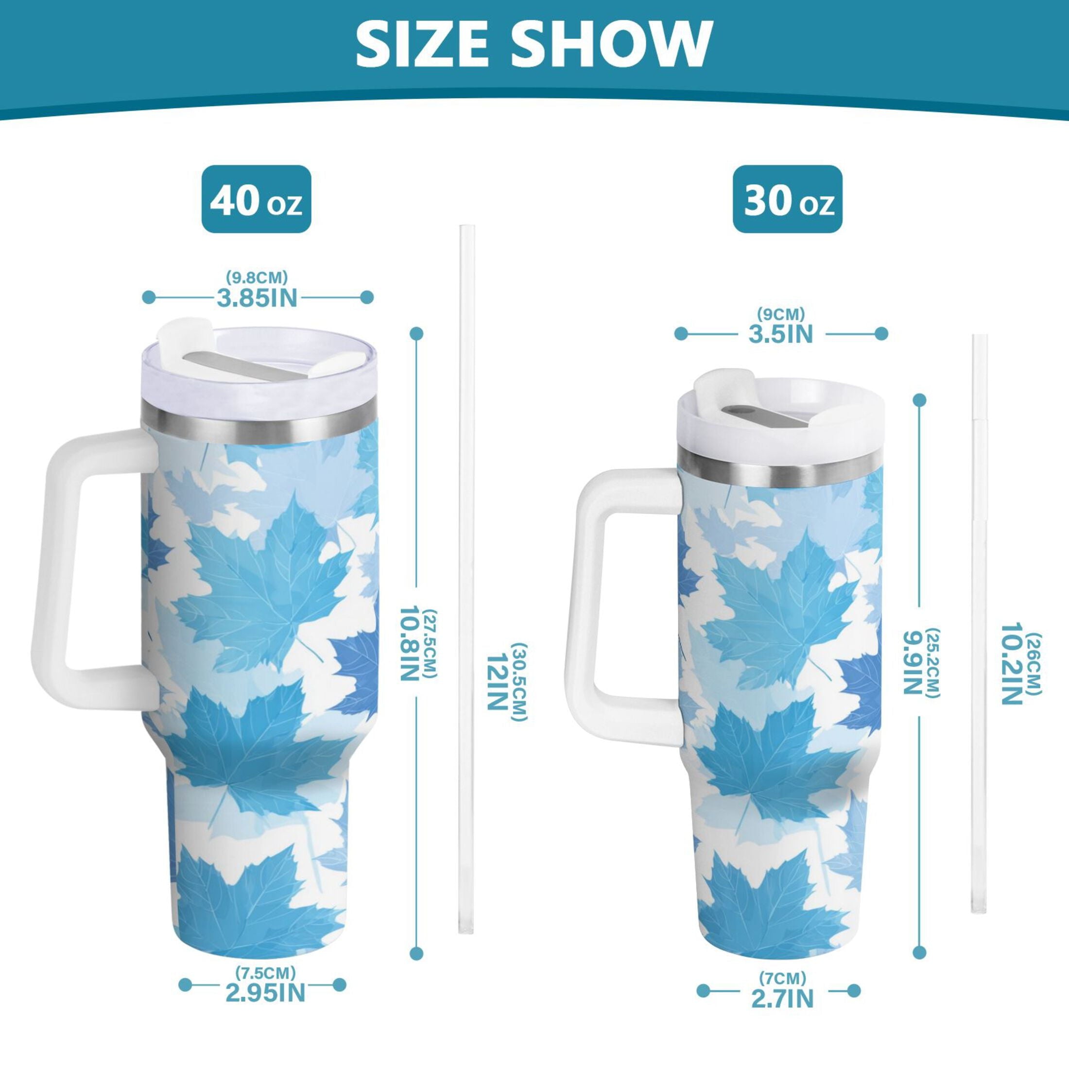 30 oz Insulated Stainless Steel Tumbler Double Wall Stainless Steel Tumbler with 2-Way Drinking Light Blue Maple Leaves Edition-HYG5