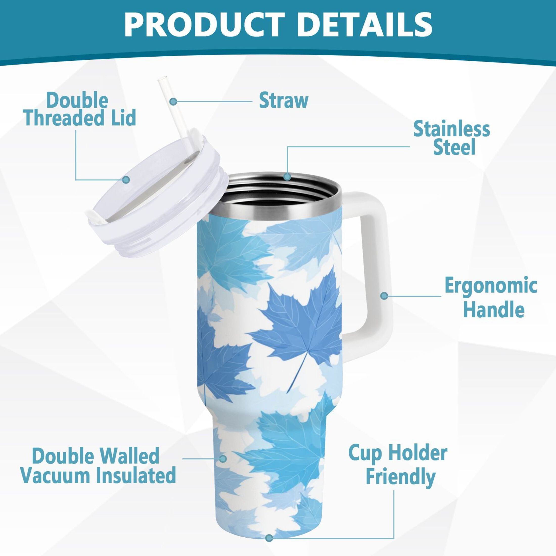 30 oz Insulated Stainless Steel Tumbler Double Wall Stainless Steel Tumbler with 2-Way Drinking Light Blue Maple Leaves Edition-HYG5