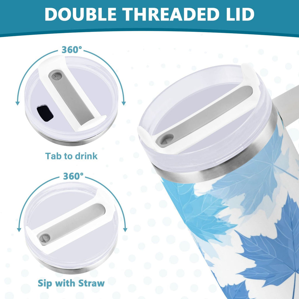 30 oz Insulated Stainless Steel Tumbler Double Wall Stainless Steel Tumbler with 2-Way Drinking Light Blue Maple Leaves Edition-HYG5