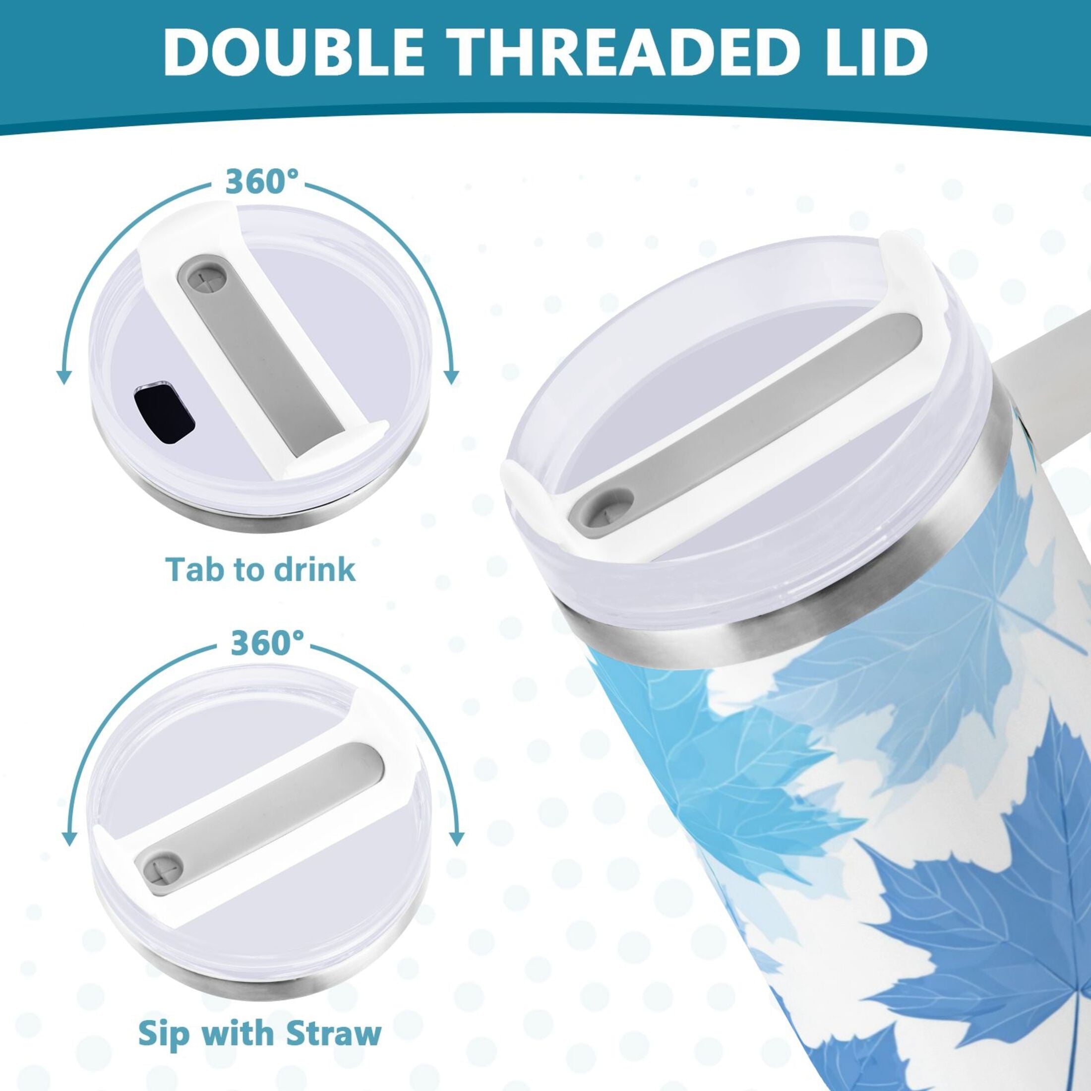 30 oz Insulated Stainless Steel Tumbler Double Wall Stainless Steel Tumbler with 2-Way Drinking Light Blue Maple Leaves Edition-HYG5