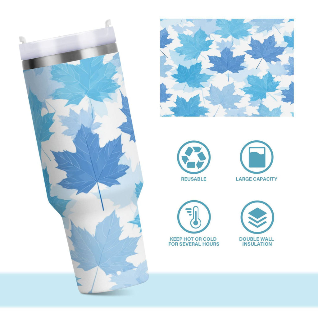 30 oz Insulated Stainless Steel Tumbler Double Wall Stainless Steel Tumbler with 2-Way Drinking Light Blue Maple Leaves Edition-HYG5
