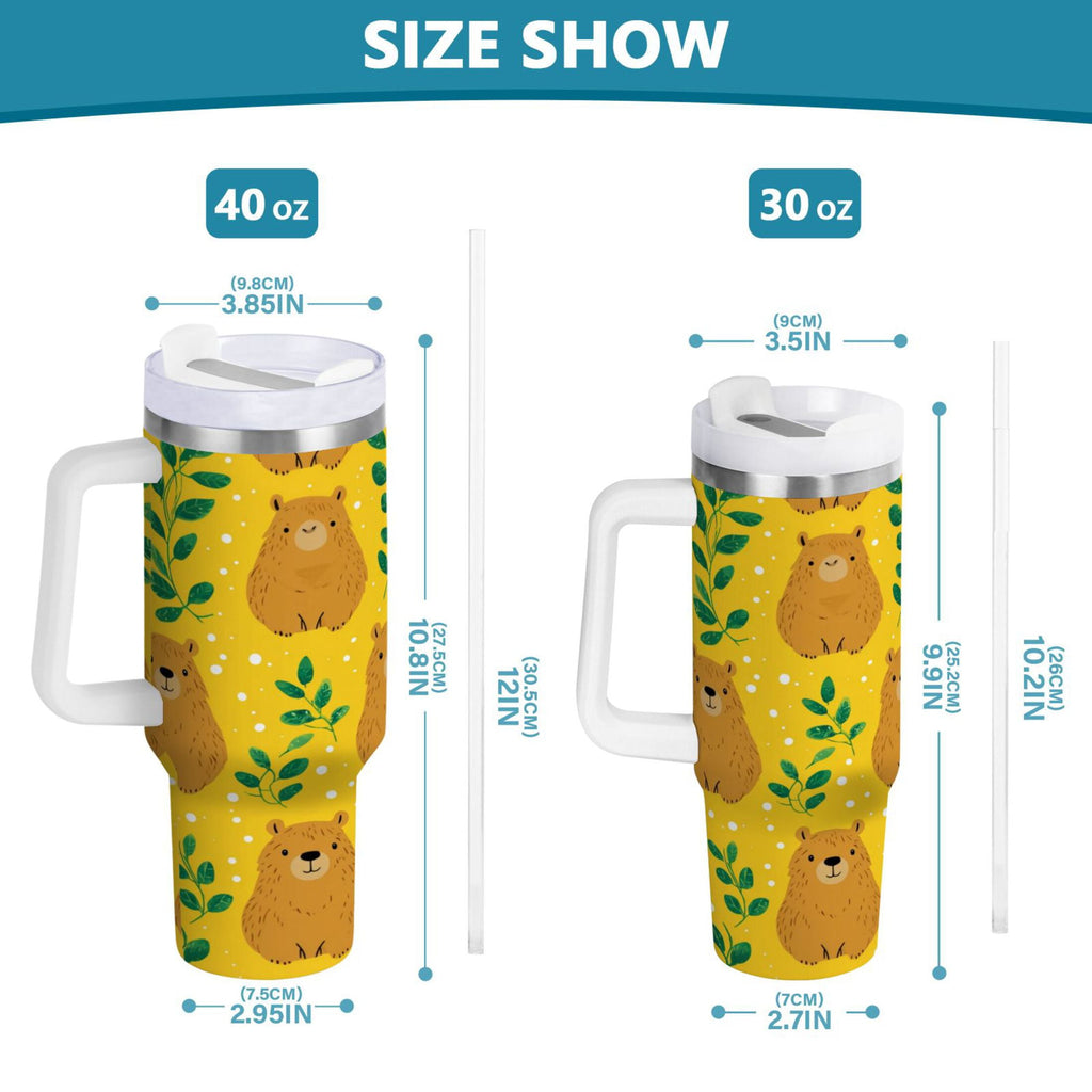 30 oz Insulated Stainless Steel Tumbler Double Wall Stainless Steel Tumbler with 2-Way Drinking Capybara and Green Leaves Edition-CLVI