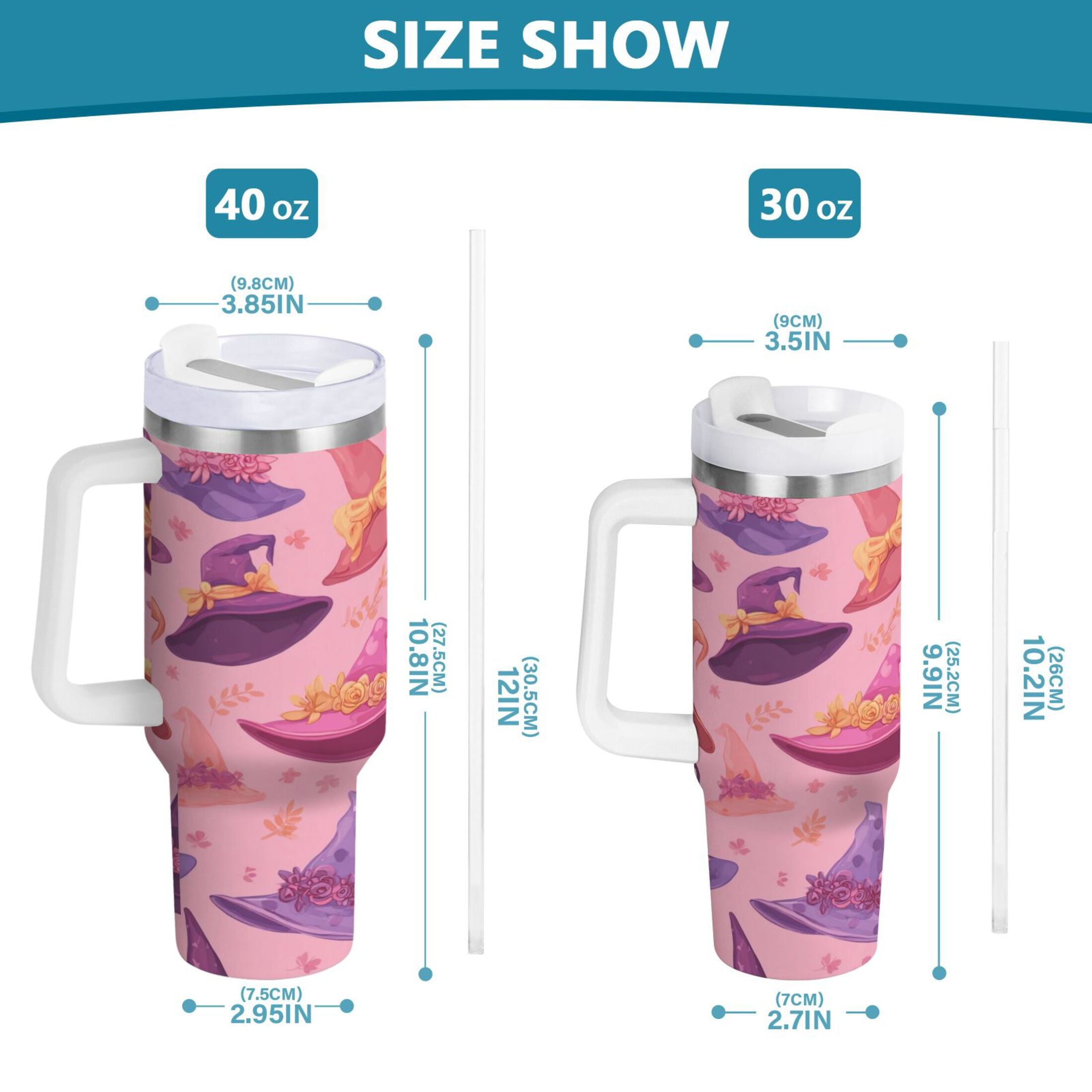 30 oz Insulated Stainless Steel Tumbler Double Wall Stainless Steel Tumbler with 2-Way Drinking Colorful Hat Pattern Edition-LR98