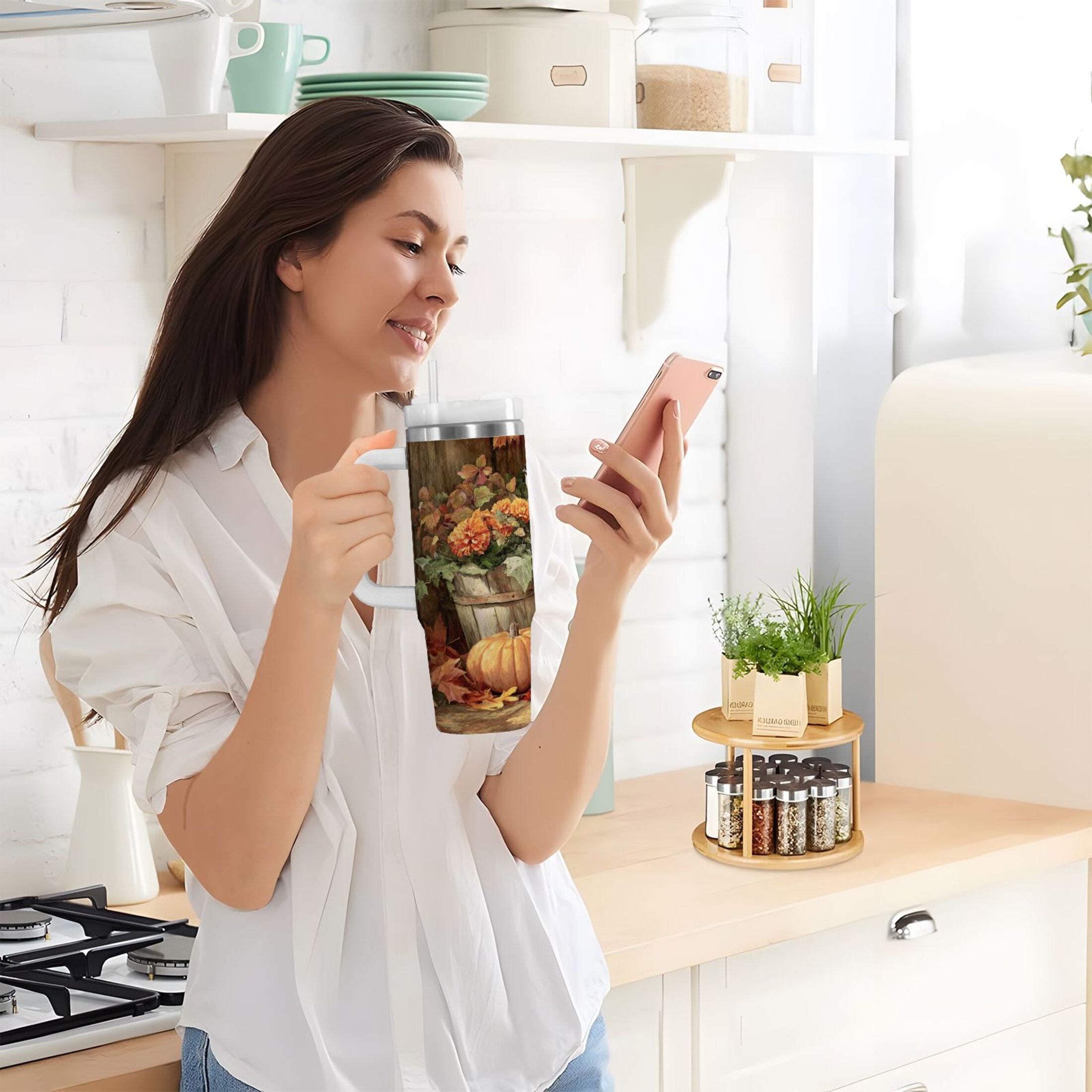 30 oz Insulated Stainless Steel Tumbler Double Wall Stainless Steel Tumbler with 2-Way Drinking Beautiful Fall Scene Edition-S7U1