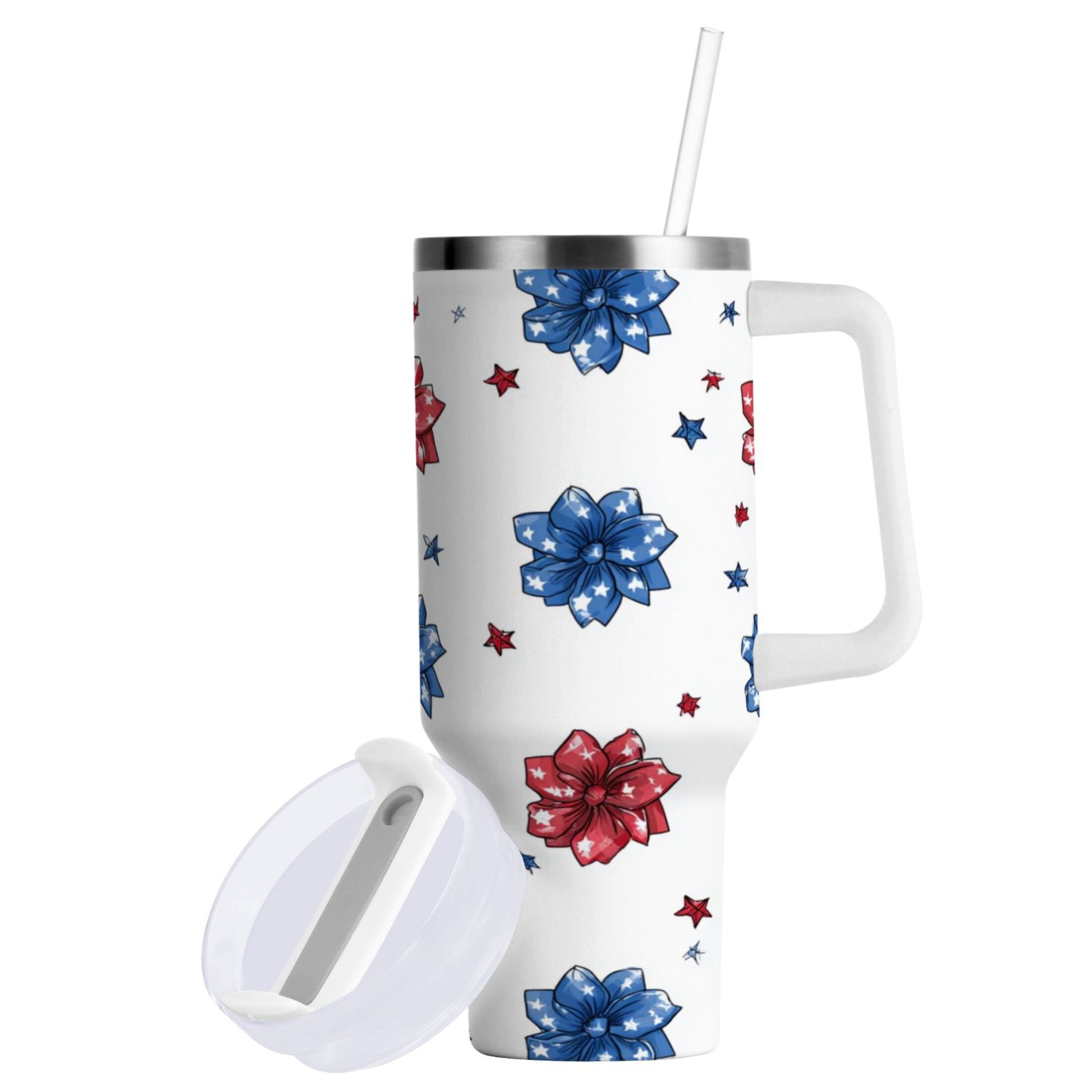 40 oz Insulated Stainless Steel Tumbler Double Wall Stainless Steel Tumbler with 2-Way Drinking Stars and Stripes Puttern Flower Edition-7L8K