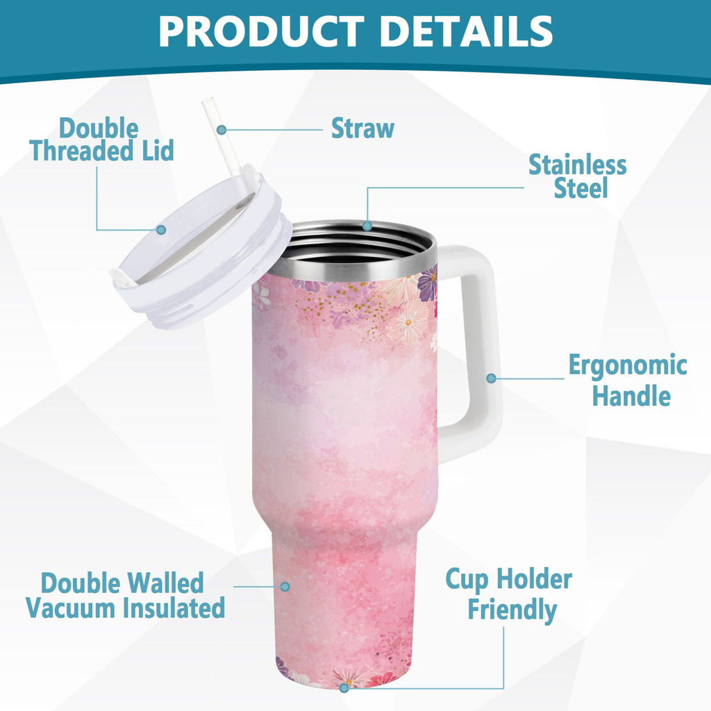 30 oz Insulated Stainless Steel Tumbler Double Wall Stainless Steel Tumbler with 2-Way Drinking Colorful Pastel Floral Pattern Edition-VFF3