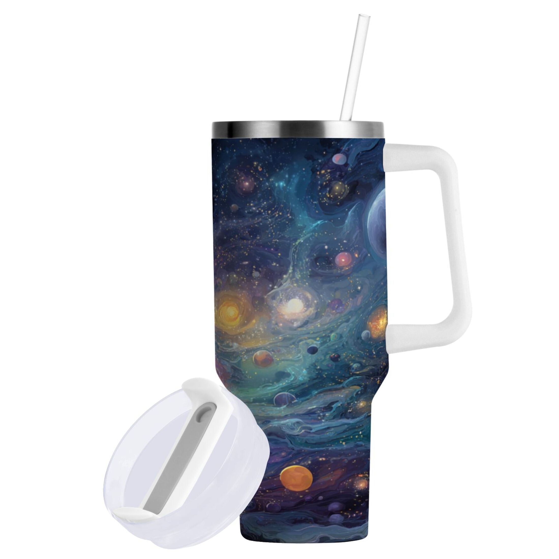 30 oz Insulated Stainless Steel Tumbler Double Wall Stainless Steel Tumbler with 2-Way Drinking Vibrant and Colorful Universe Edition-5XU7
