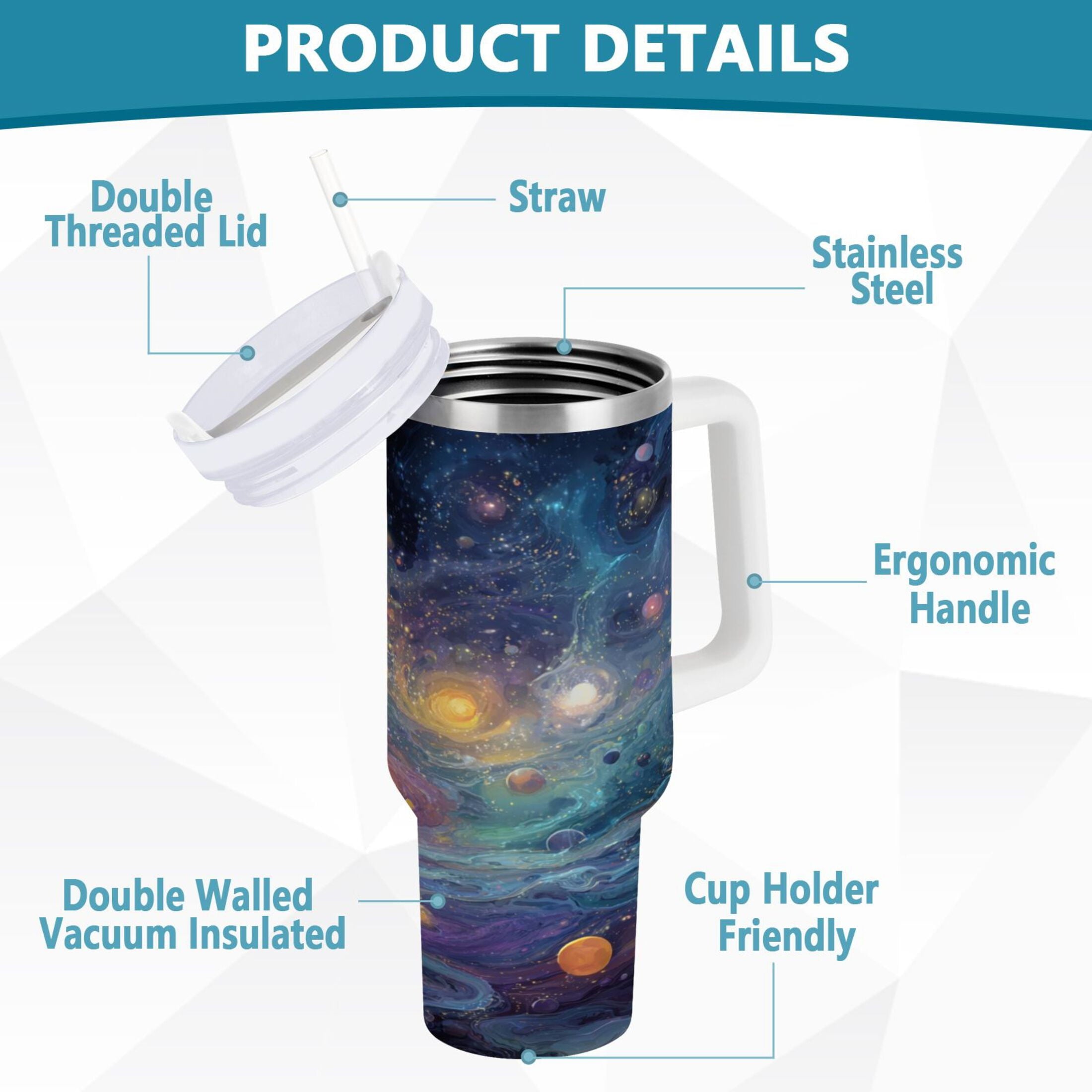 30 oz Insulated Stainless Steel Tumbler Double Wall Stainless Steel Tumbler with 2-Way Drinking Vibrant and Colorful Universe Edition-5XU7