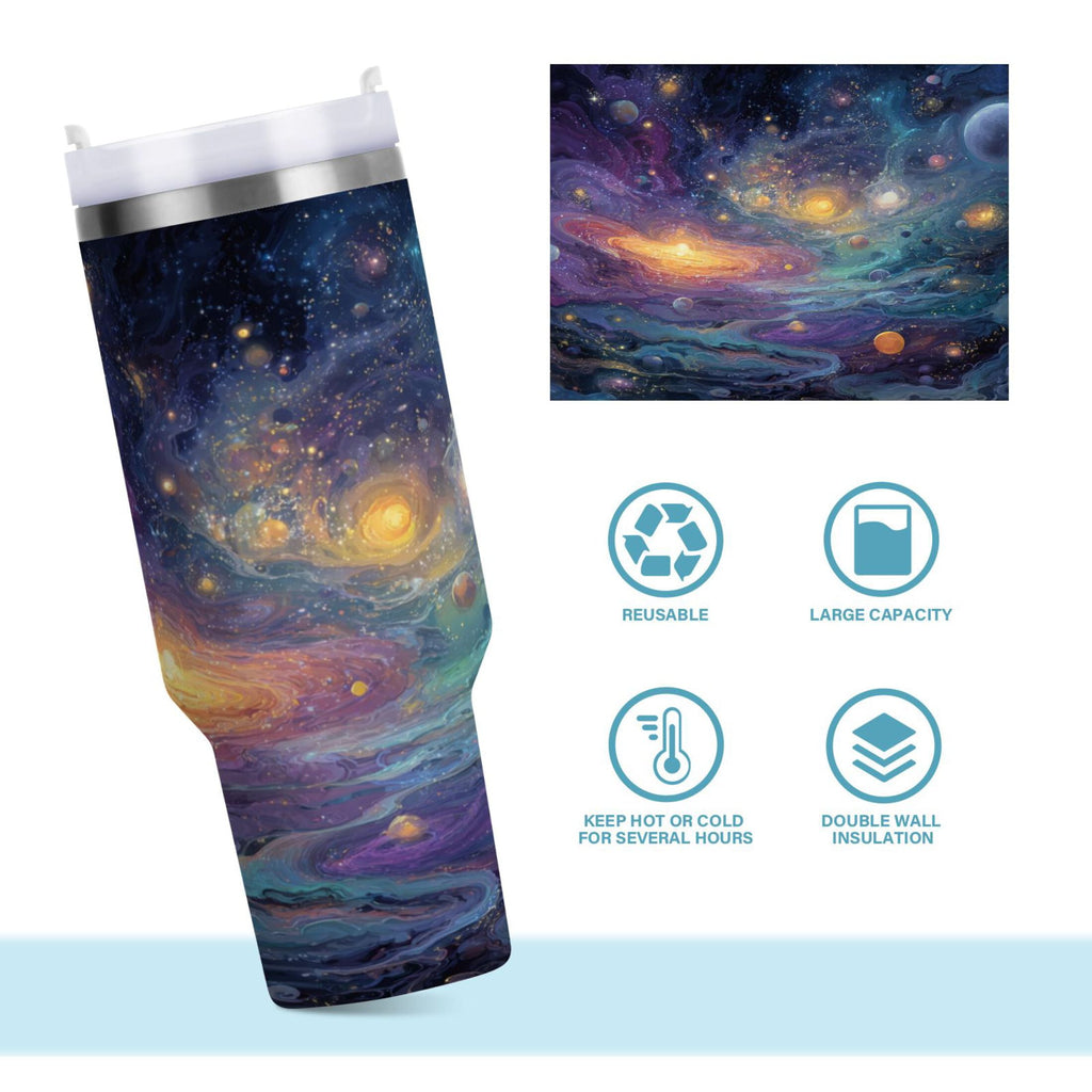 30 oz Insulated Stainless Steel Tumbler Double Wall Stainless Steel Tumbler with 2-Way Drinking Vibrant and Colorful Universe Edition-5XU7
