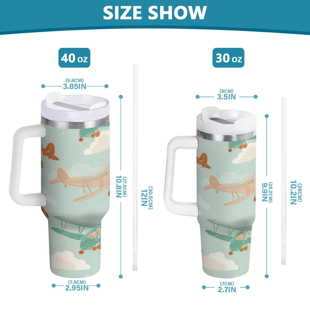 40 oz Insulated Stainless Steel Tumbler Double Wall Stainless Steel Tumbler with 2-Way Drinking Cute Airplanes Edition-8ZBZ