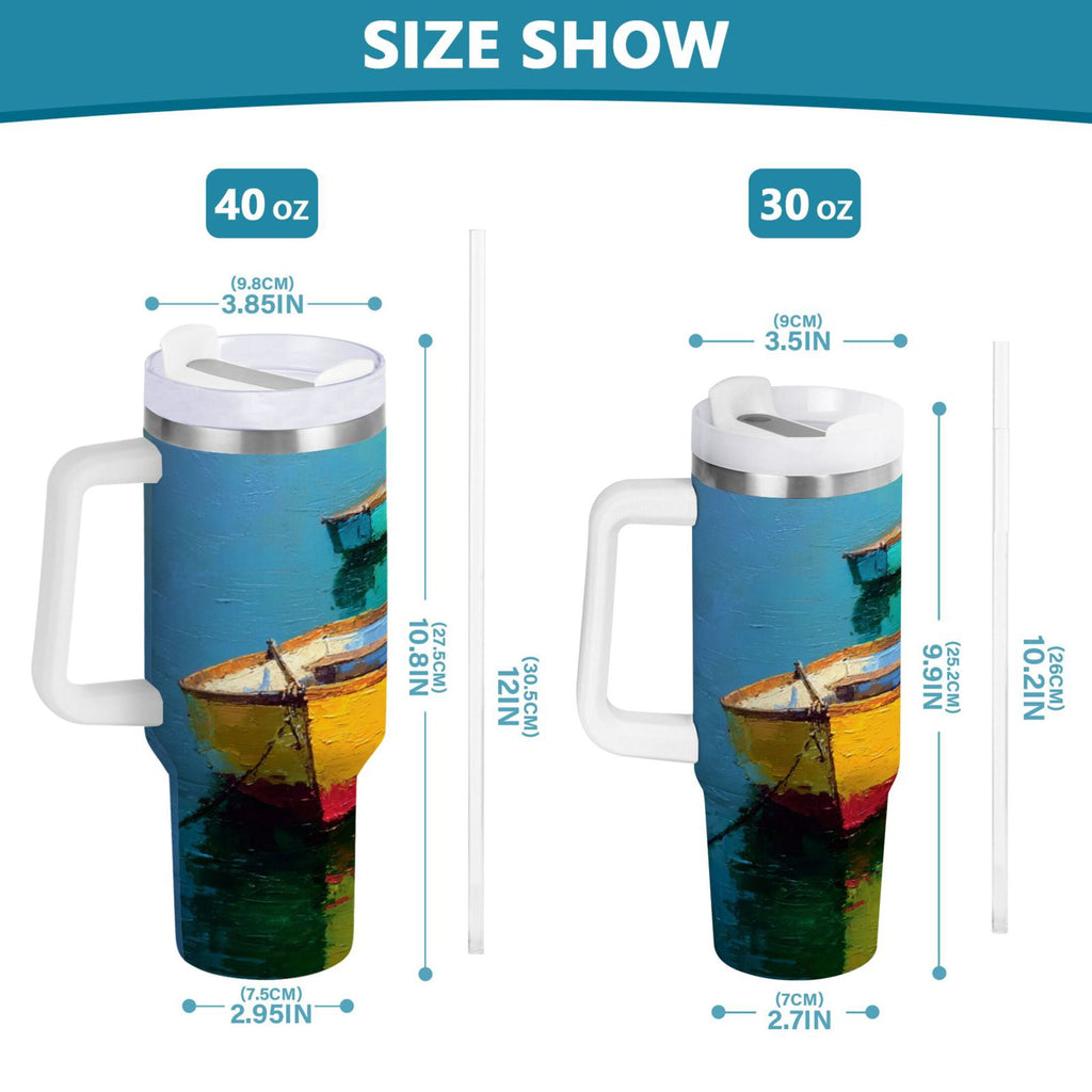 30 oz Insulated Stainless Steel Tumbler Double Wall Stainless Steel Tumbler with 2-Way Drinking Colorful Row Boats Edition-LMTC