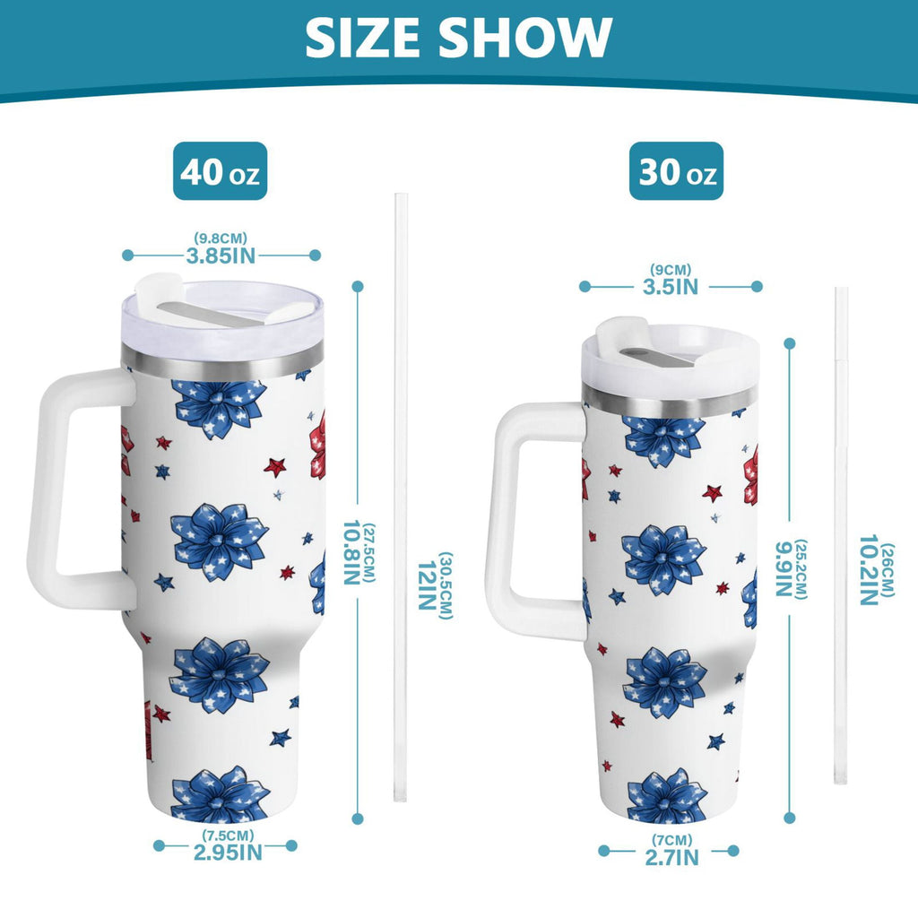 40 oz Insulated Stainless Steel Tumbler Double Wall Stainless Steel Tumbler with 2-Way Drinking Stars and Stripes Puttern Flower Edition-7L8K