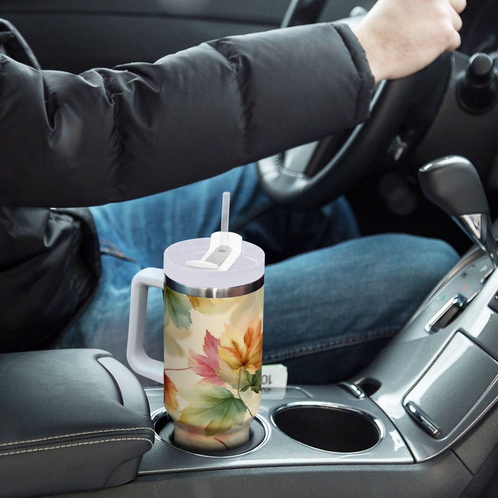 40 oz Insulated Stainless Steel Tumbler Double Wall Stainless Steel Tumbler with 2-Way Drinking Watercolor Maple Leaves Pattern Edition-I5IS