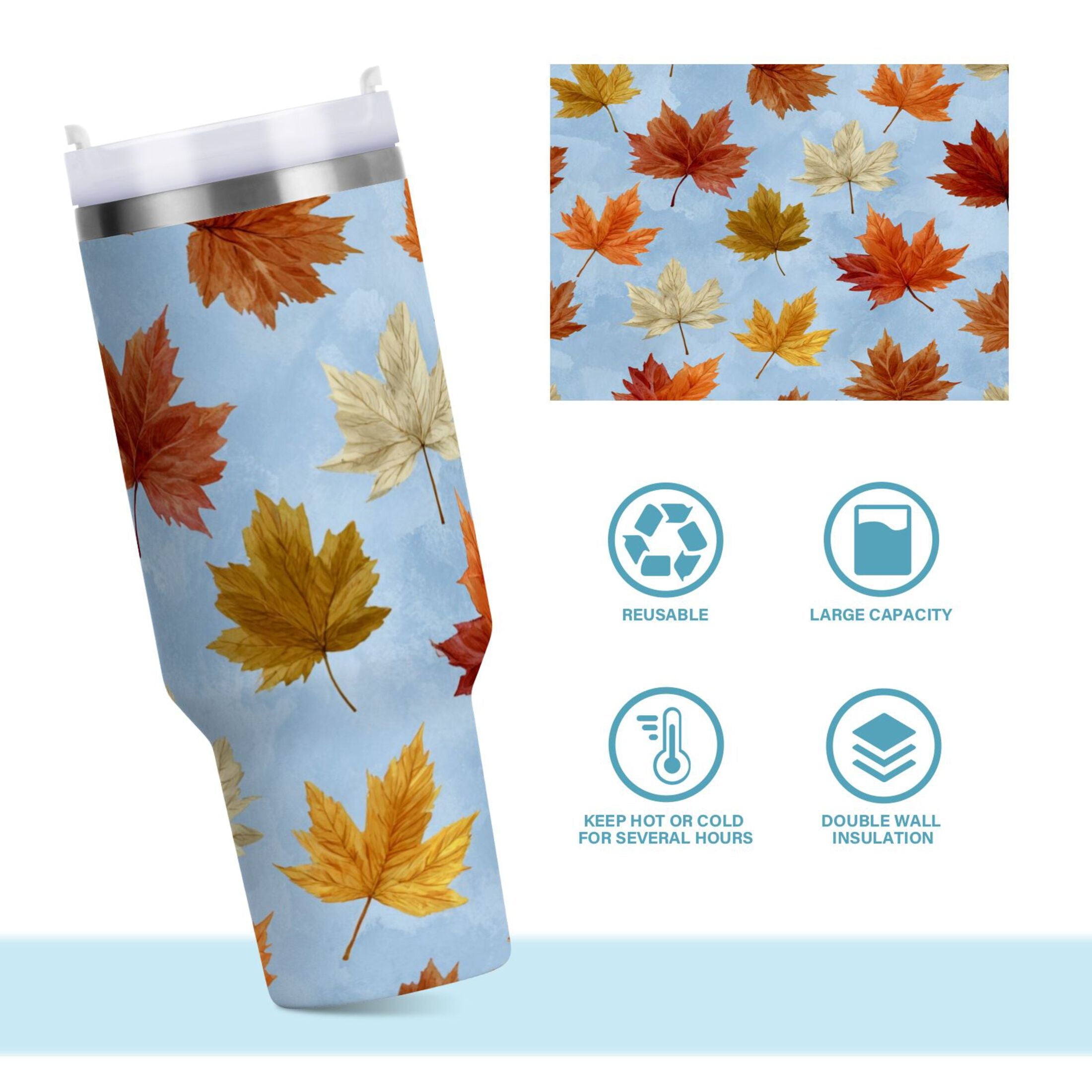 30 oz Insulated Stainless Steel Tumbler Double Wall Stainless Steel Tumbler with 2-Way Drinking Autumn Maple Leaves Edition-7CHJ
