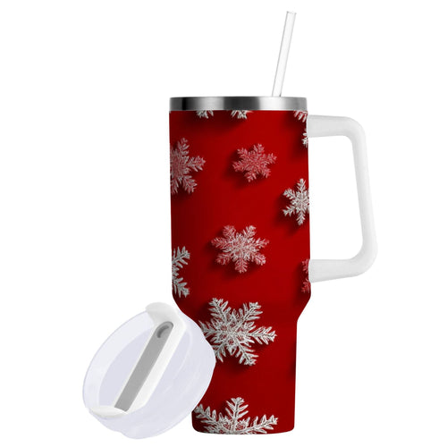30 oz Insulated Stainless Steel Tumbler Double Wall Stainless Steel Tumbler with 2-Way Drinking Red and White Snowflakes Edition-3O35