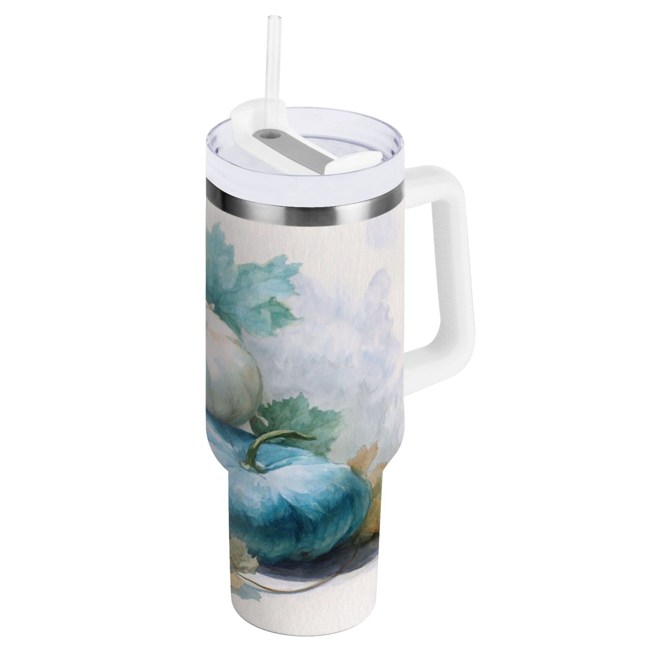 40 oz Insulated Stainless Steel Tumbler Double Wall Stainless Steel Tumbler with 2-Way Drinking Watercolor Pumpkins and Leaves Edition-UHYV