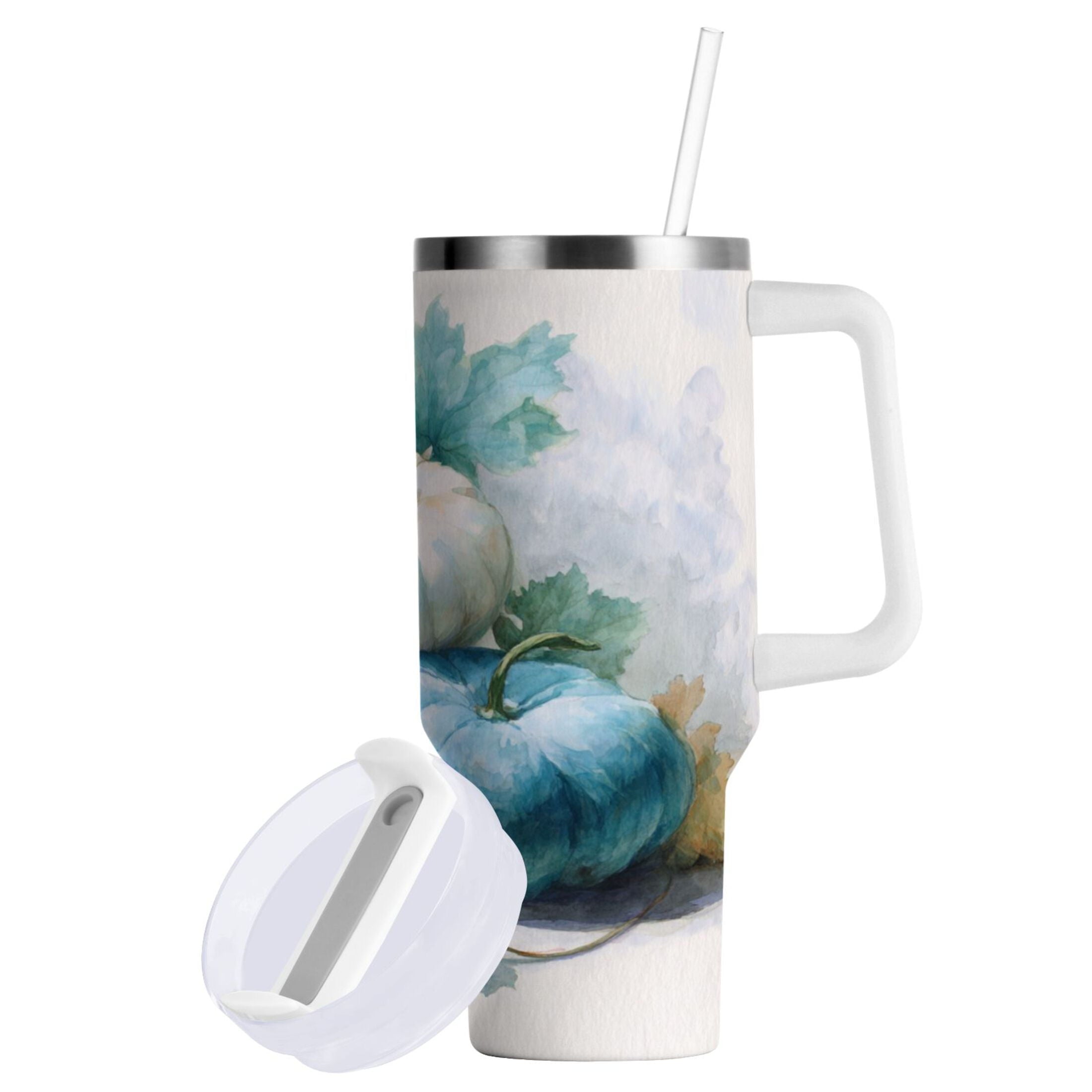 40 oz Insulated Stainless Steel Tumbler Double Wall Stainless Steel Tumbler with 2-Way Drinking Watercolor Pumpkins and Leaves Edition-UHYV