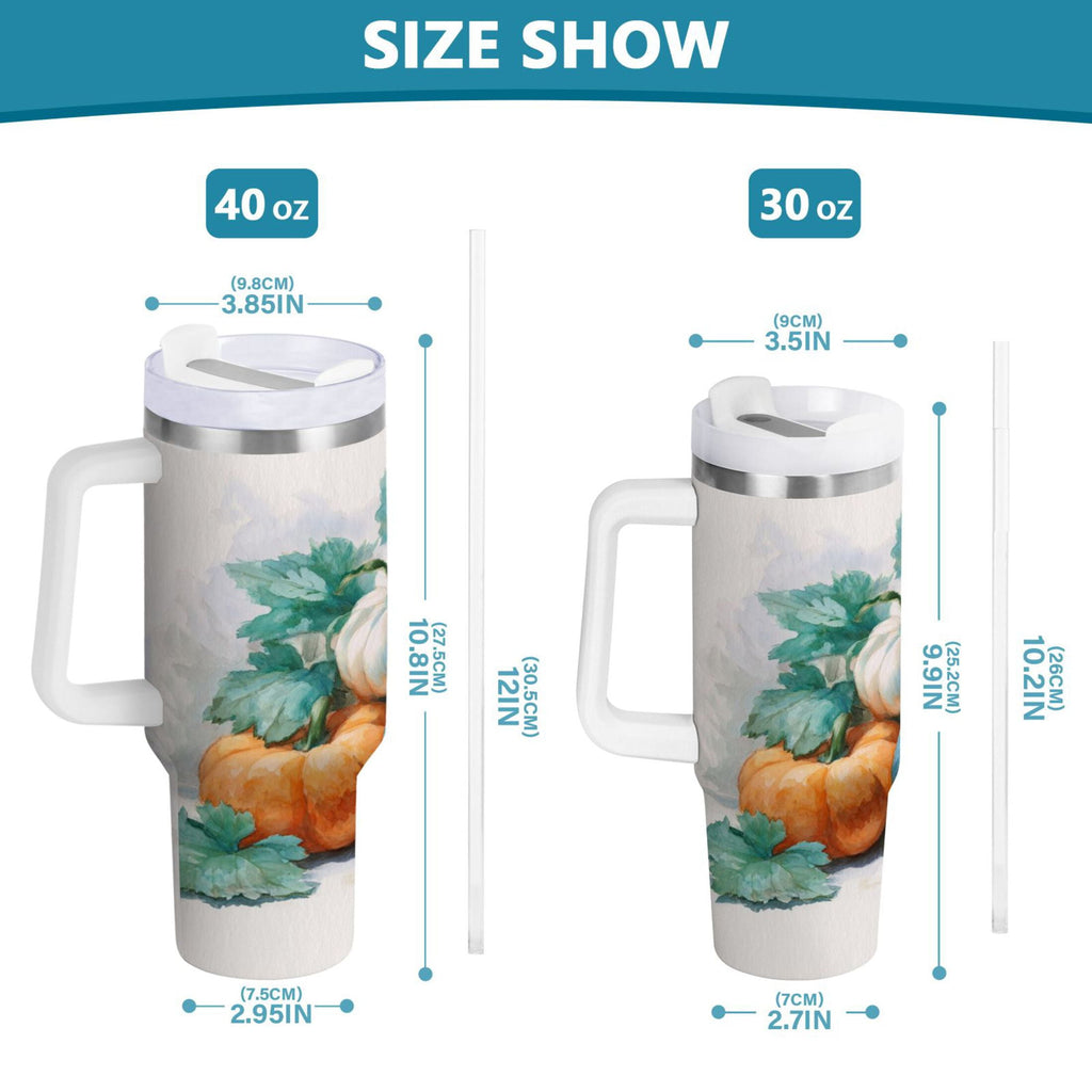 40 oz Insulated Stainless Steel Tumbler Double Wall Stainless Steel Tumbler with 2-Way Drinking Watercolor Pumpkins and Leaves Edition-UHYV