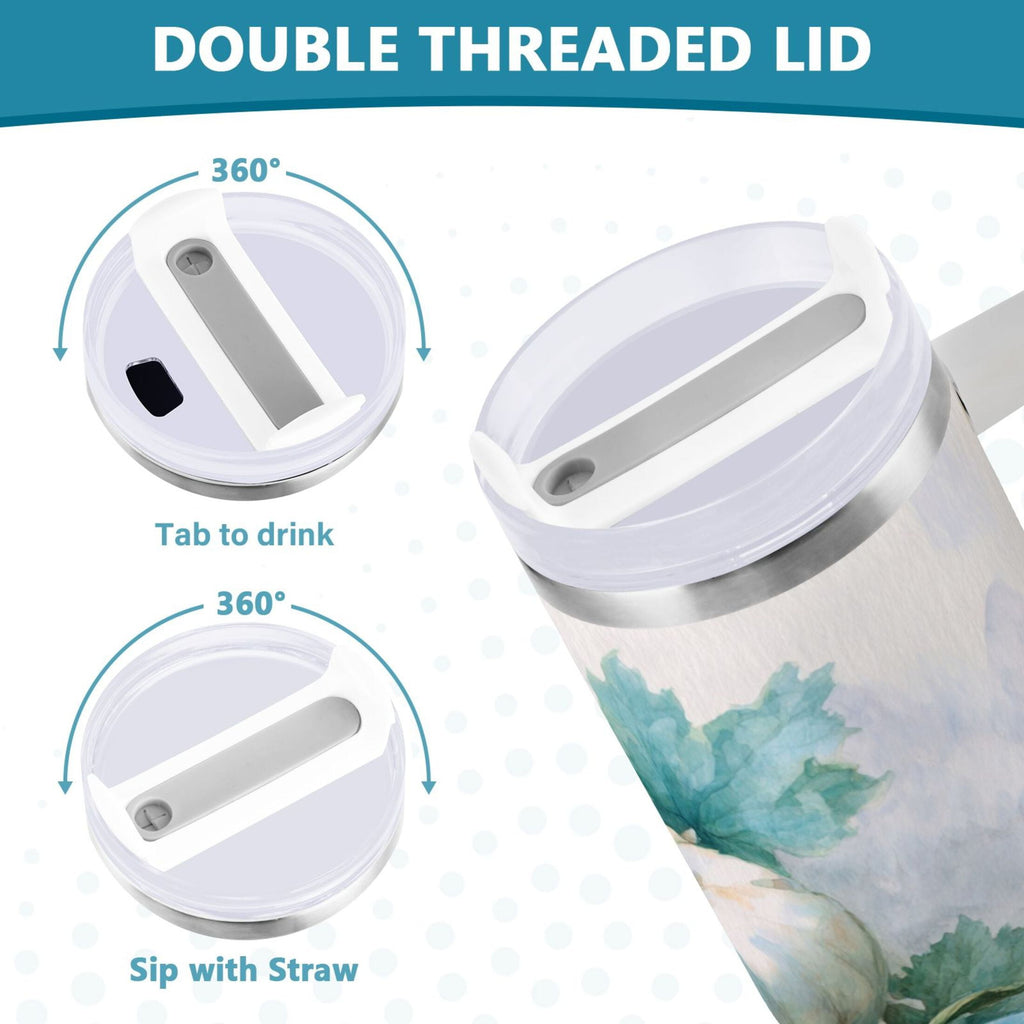 40 oz Insulated Stainless Steel Tumbler Double Wall Stainless Steel Tumbler with 2-Way Drinking Watercolor Pumpkins and Leaves Edition-UHYV