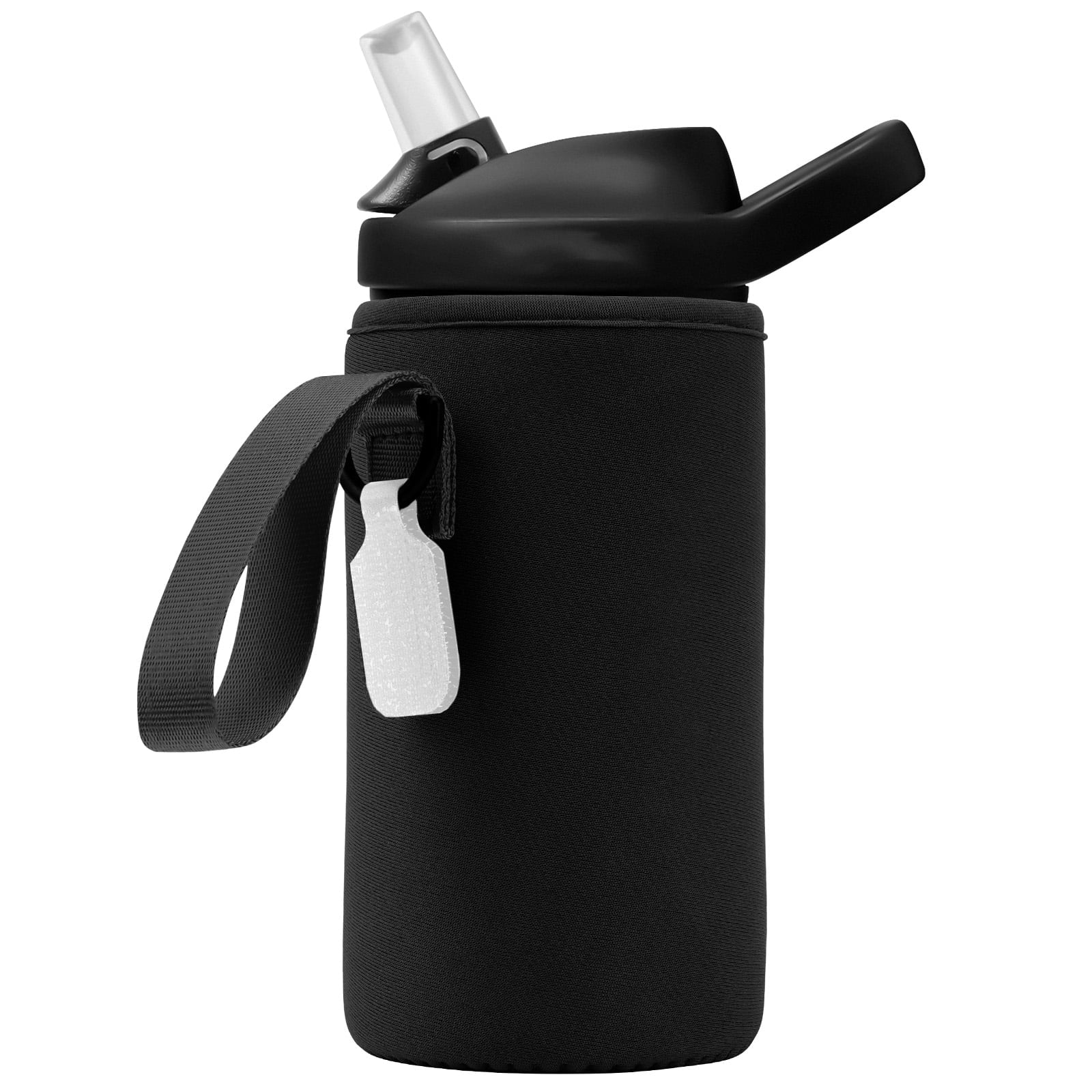 Linkidea Water Bottle Sleeve Compatible with CamelBak Eddy+ Tritan 14oz, Steel 12oz Kids Bottle, Waterbottle Holder Bag with Name Tag, Black Edition-OTL5