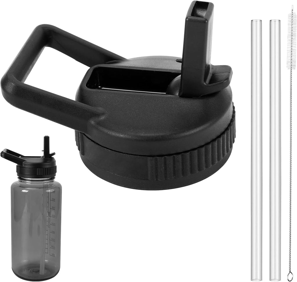Straw Lid Compatible with Nalgene Water Bottles 32 OZ, BPA-Free Straws Lid with Handle for Nalgene Wide Mouth, Replacement Bottle Cap Accessories with 2 Straws and 1 Straw Brush Edition-4IHD