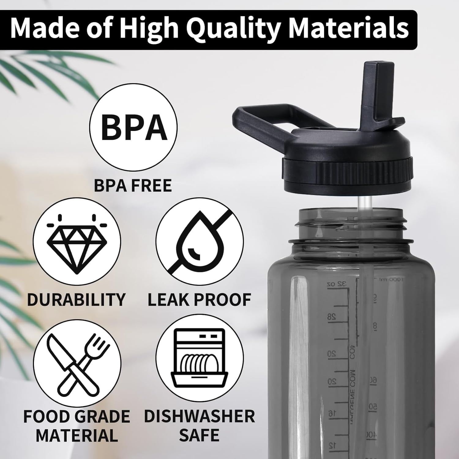 Straw Lid Compatible with Nalgene Water Bottles 32 OZ, BPA-Free Straws Lid with Handle for Nalgene Wide Mouth, Replacement Bottle Cap Accessories with 2 Straws and 1 Straw Brush Edition-4IHD