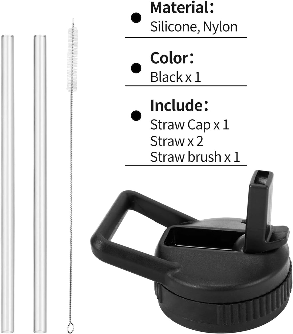 Straw Lid Compatible with Nalgene Water Bottles 32 OZ, BPA-Free Straws Lid with Handle for Nalgene Wide Mouth, Replacement Bottle Cap Accessories with 2 Straws and 1 Straw Brush Edition-4IHD
