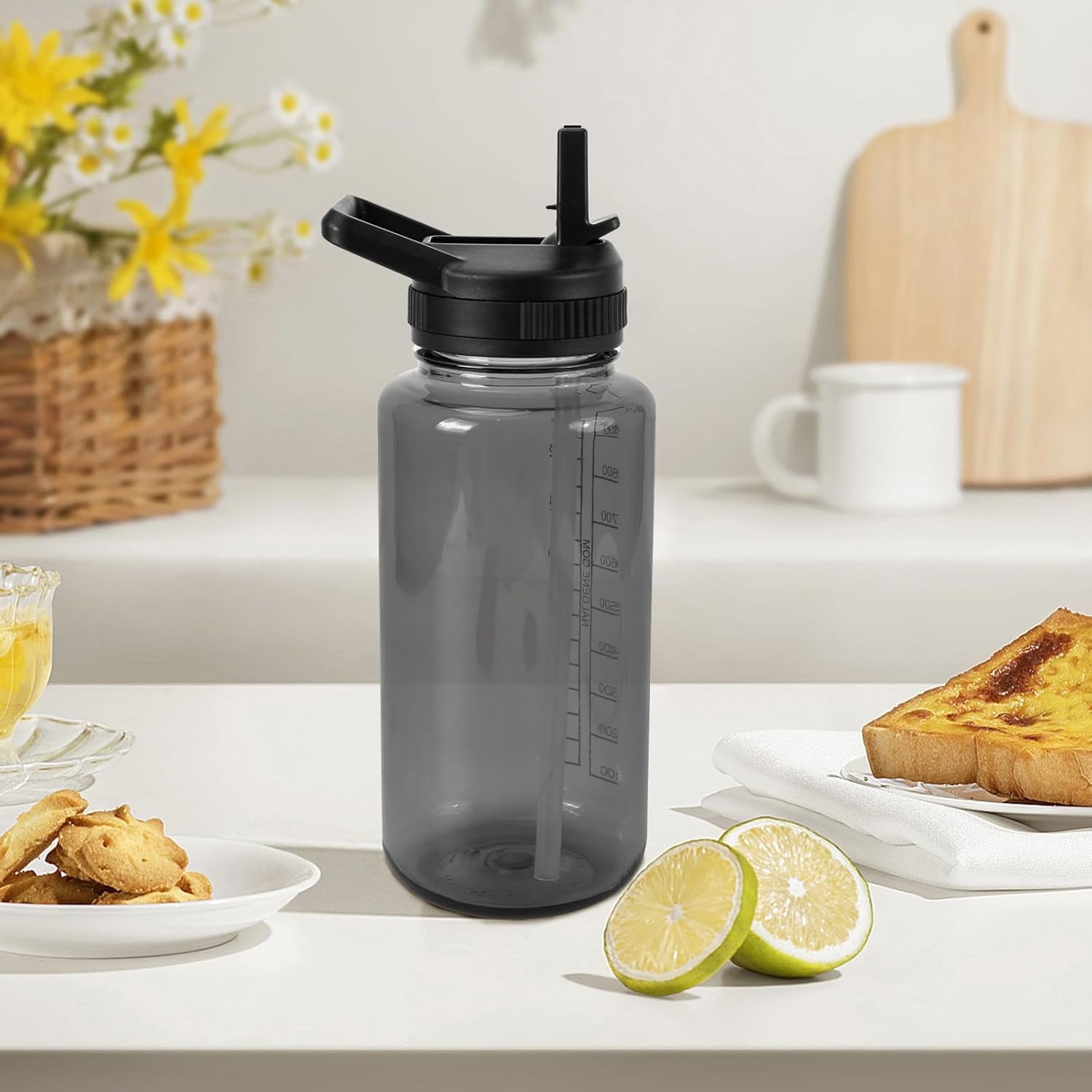 Straw Lid Compatible with Nalgene Water Bottles 32 OZ, BPA-Free Straws Lid with Handle for Nalgene Wide Mouth, Replacement Bottle Cap Accessories with 2 Straws and 1 Straw Brush Edition-4IHD
