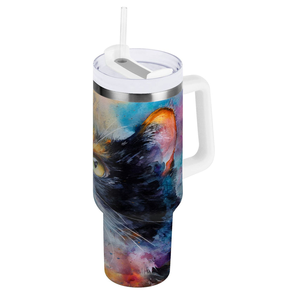 30 oz Insulated Stainless Steel Tumbler Double Wall Stainless Steel Tumbler with 2-Way Drinking Watercolor Calico Cat Edition-3GDV