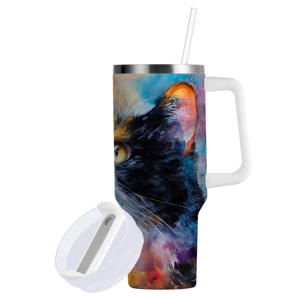 30 oz Insulated Stainless Steel Tumbler Double Wall Stainless Steel Tumbler with 2-Way Drinking Watercolor Calico Cat Edition-3GDV