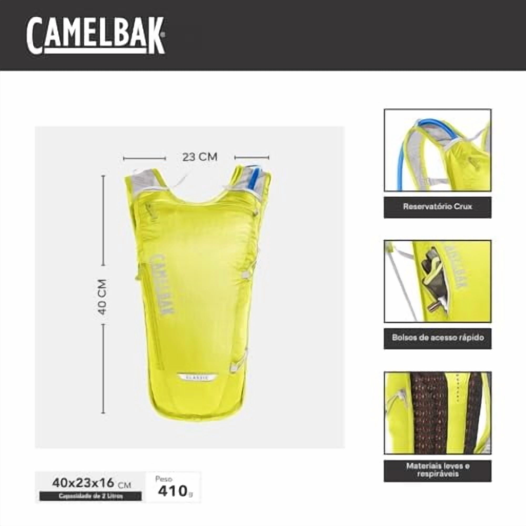 Camelbak Classic Light Hydration Pack Bag Inc Reservior Yellow/Silver 70oz Edition-XVWT