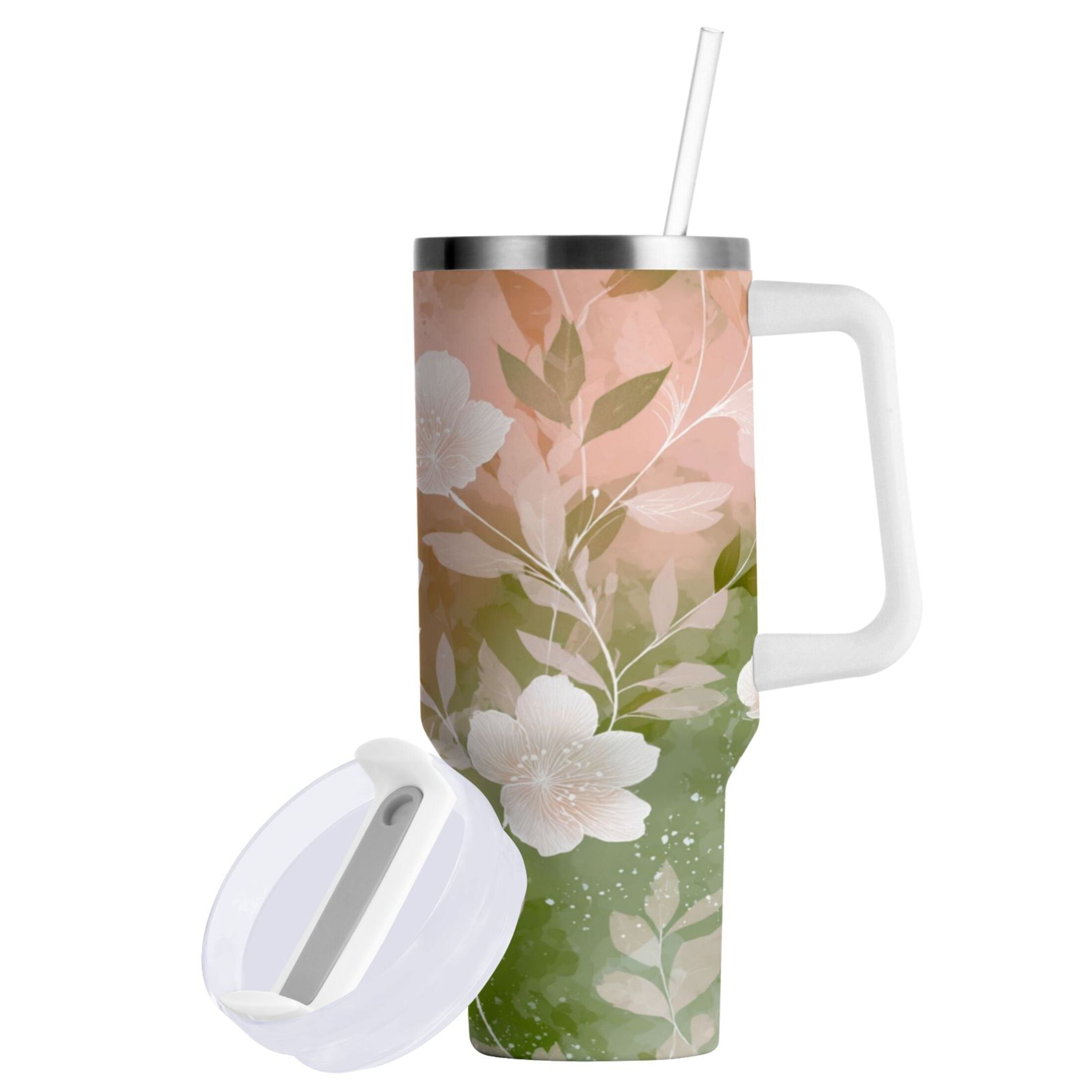 30 oz Insulated Stainless Steel Tumbler Double Wall Stainless Steel Tumbler with 2-Way Drinking Gradient Elegant Floral Edition-RWD9