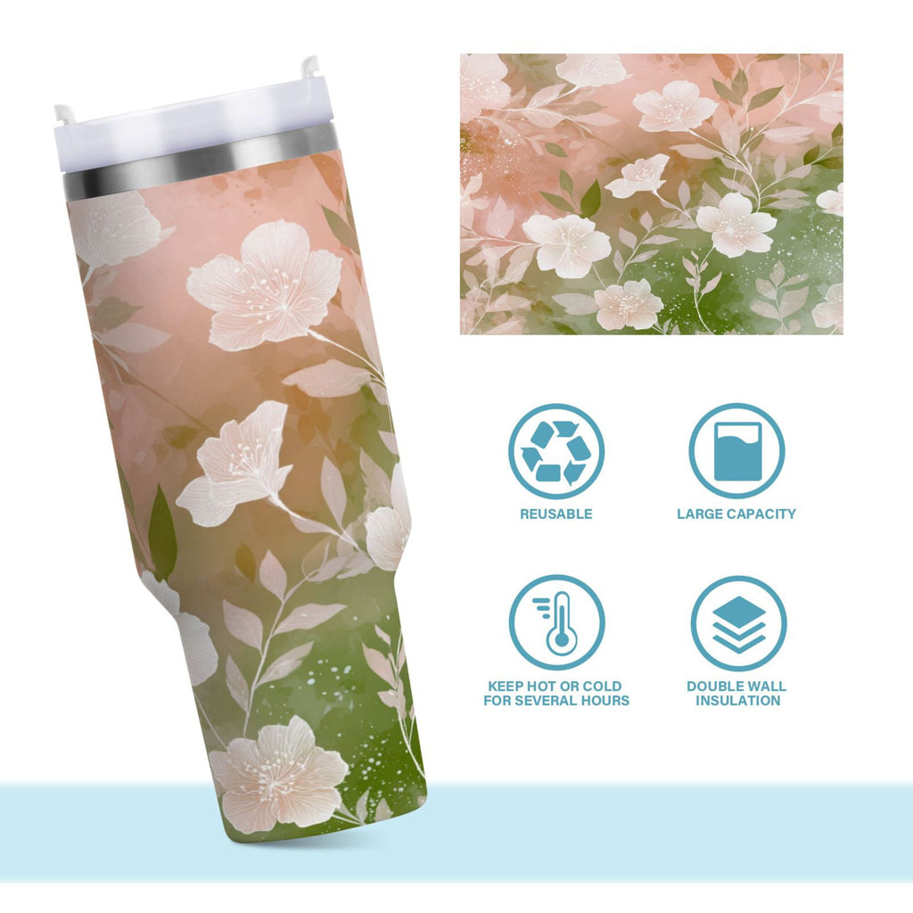 30 oz Insulated Stainless Steel Tumbler Double Wall Stainless Steel Tumbler with 2-Way Drinking Gradient Elegant Floral Edition-RWD9