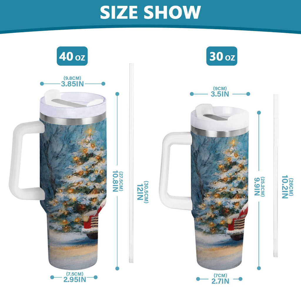 40 oz Insulated Stainless Steel Tumbler Double Wall Stainless Steel Tumbler with 2-Way Drinking Christmas Snowman in A Red Truck Edition-TB4C